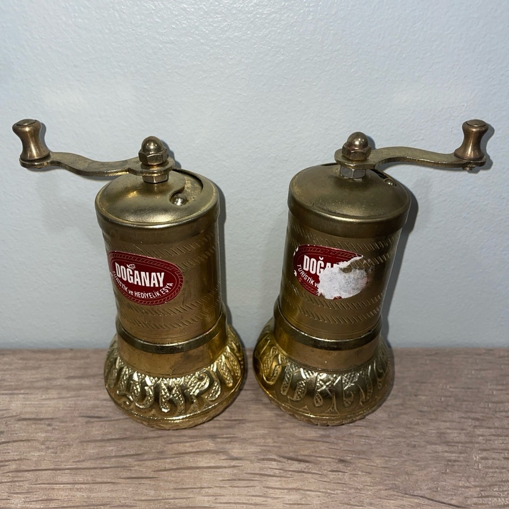 Set Of 2 Doganay Brass Mini Spice Grinder Mill For Spices Salt Herbs /coffee